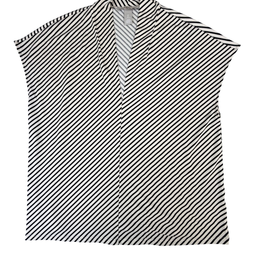 HM Black White Diagonal Stripe V-Neck Sleeveless Blouse Top Large 07703159‎